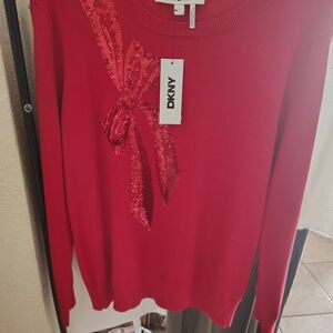 DKNY Vibrant Red Sweater with Sequin Accent